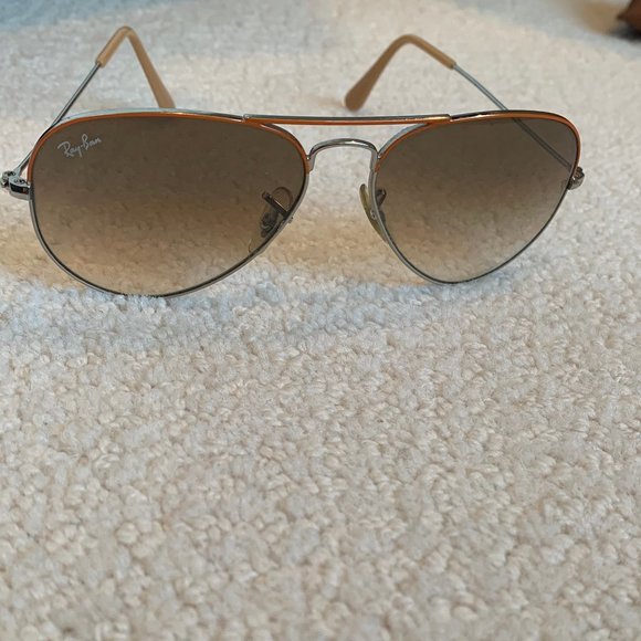 Ray Ban Aviator Sunglass with Orange and White Rim - Picture 5 of 5